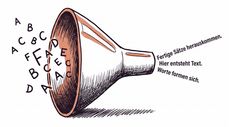 Eine Box: Text rein, Text raus